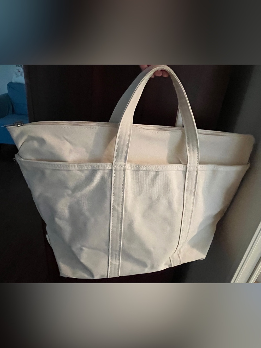 L.L. Bean Boat & Tote Zip Top Natural Cream Large Regular Handle